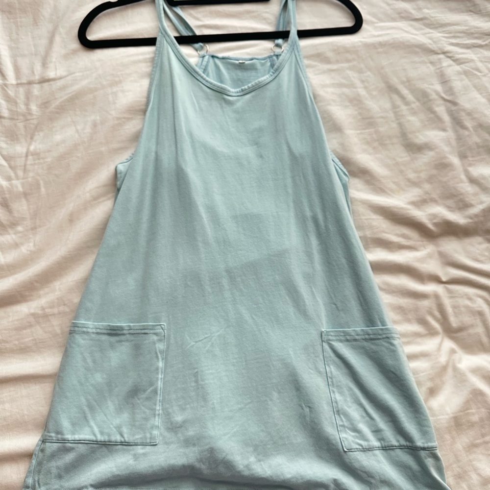 Light Blue Sleeveless Dress with Pockets